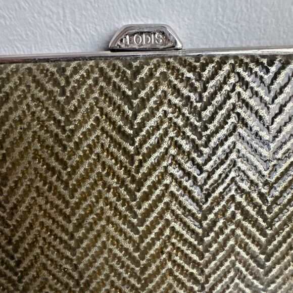 Lodis Chevron Pattern Gold Brown Framed  Metallic Leather Clutch Organizer - Picture 5 of 12